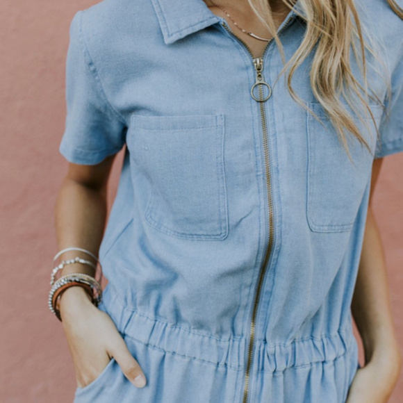 Spring 🌸 Chambray Denim Jumpsuit New - Picture 2 of 6